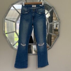Frame Denim Blue Flared Distressed Jeans